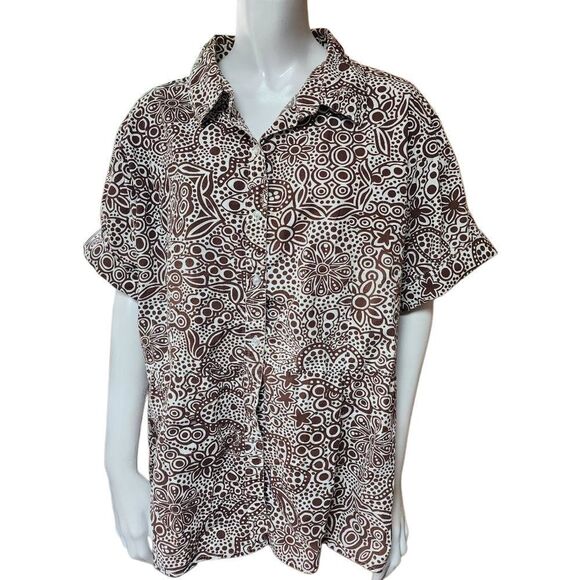 Silhouettes Brown & White Short Sleeve Button Down Shirt (2X) - Picture 2 of 5